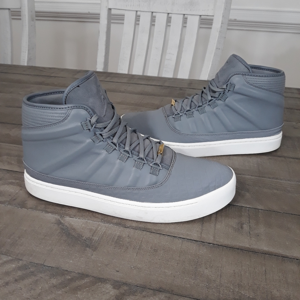 Jordan Gray and White High-Top Sneakers